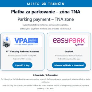 Nový poskytovateľ webovej platby pre úhradu parkovného