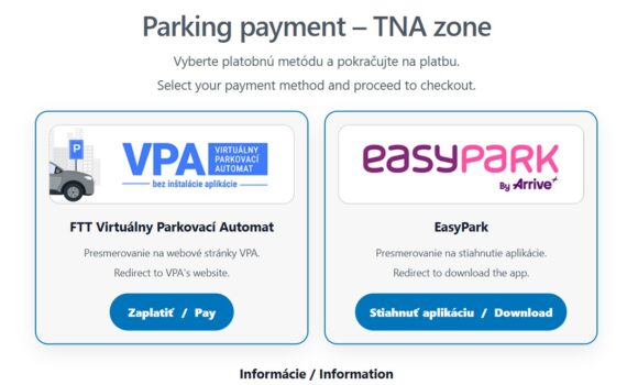 Nový poskytovateľ webovej platby pre úhradu parkovného